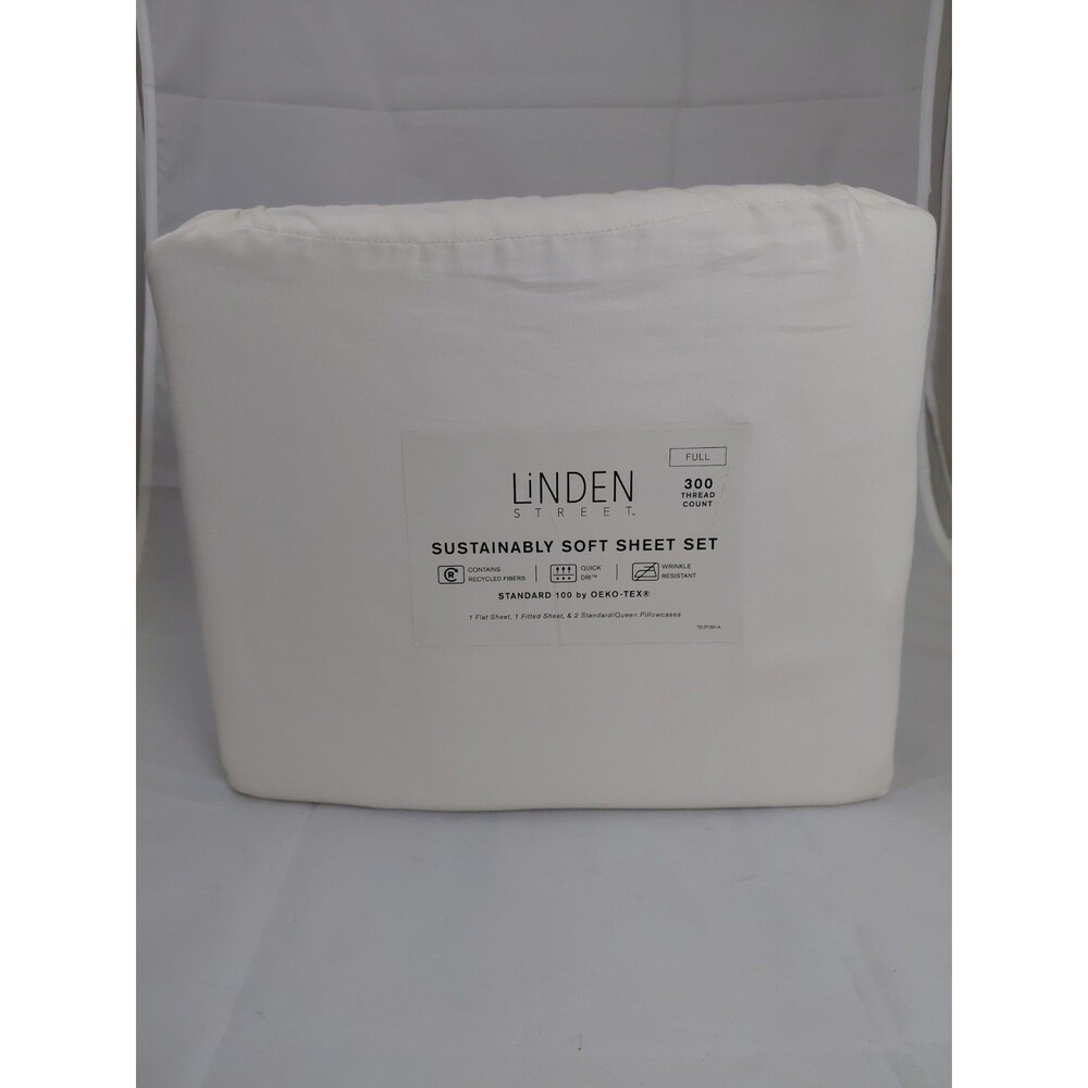 Linden Street Full Size Sheet Set White Egret Soft 300 TC 4pc